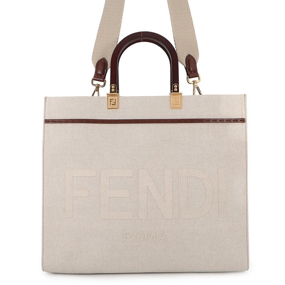 Fendi Sunshine Tote Bag Canvas Leather Shoulder